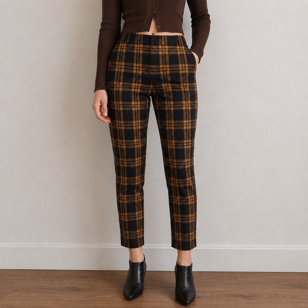 Wilfred Darontal Yellow Brown Plaid Trousers Straight Leg Size 2 Academia Preppy